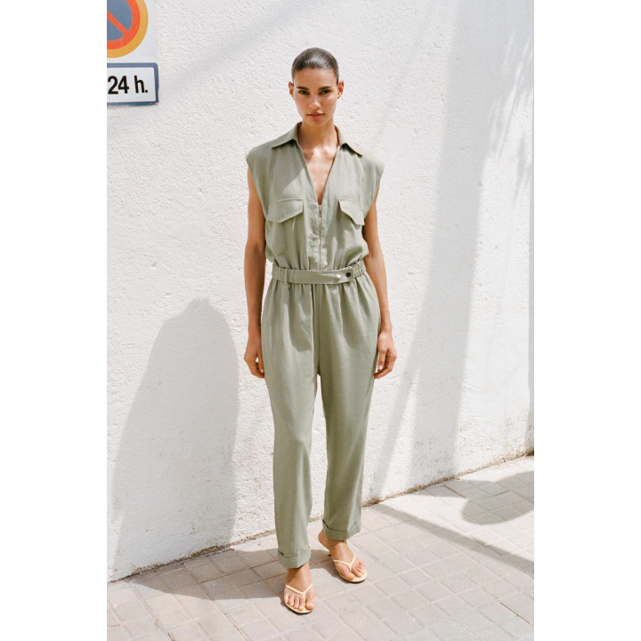 ДЛИННЫЙ КОМБИНЕЗОН С ЛЬНЯНЫМ РЕМНЕМ