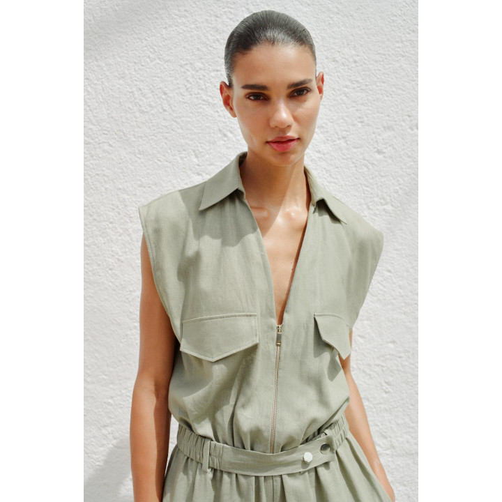 ДЛИННЫЙ КОМБИНЕЗОН С ЛЬНЯНЫМ РЕМНЕМ