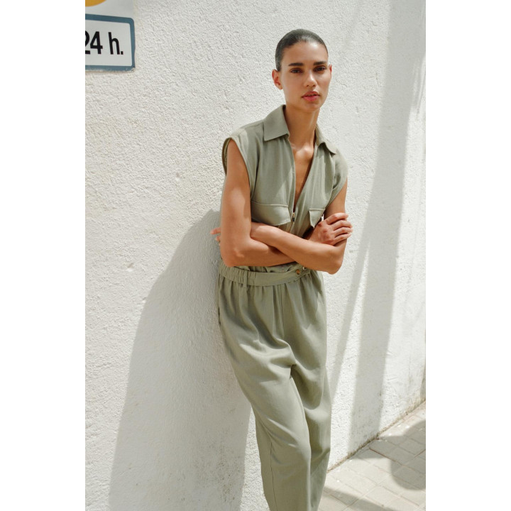 ДЛИННЫЙ КОМБИНЕЗОН С ЛЬНЯНЫМ РЕМНЕМ