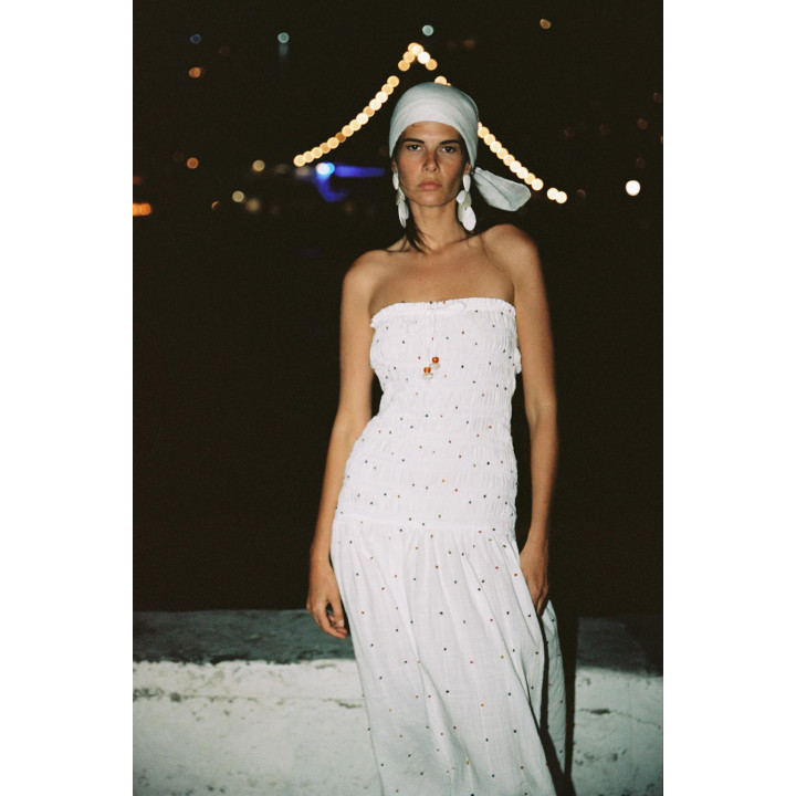 ПЛАТЬЕ-МИДИ С ПОМПОНАМИ