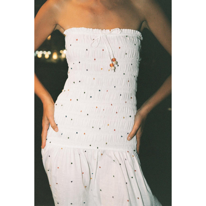 ПЛАТЬЕ-МИДИ С ПОМПОНАМИ