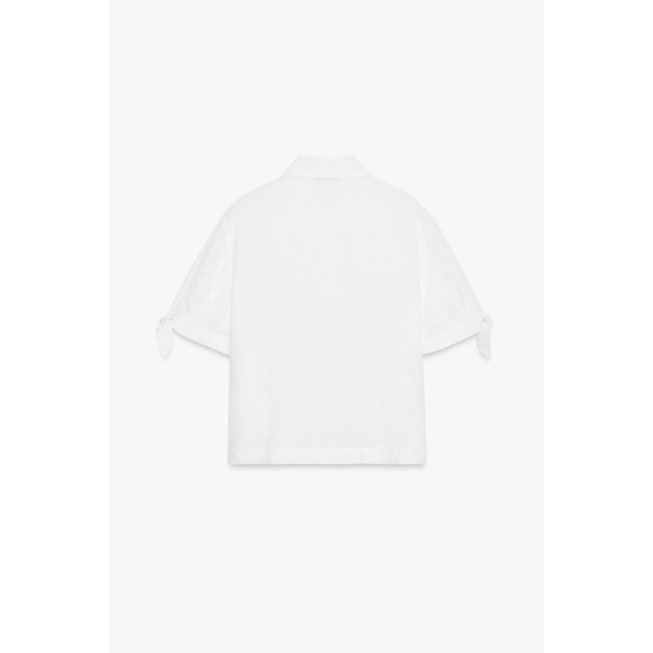 РУБАШКА ИЗ РАМИ С КОРОТКИМИ РУКАВАМИ И ЗАВЯЗКАМИ