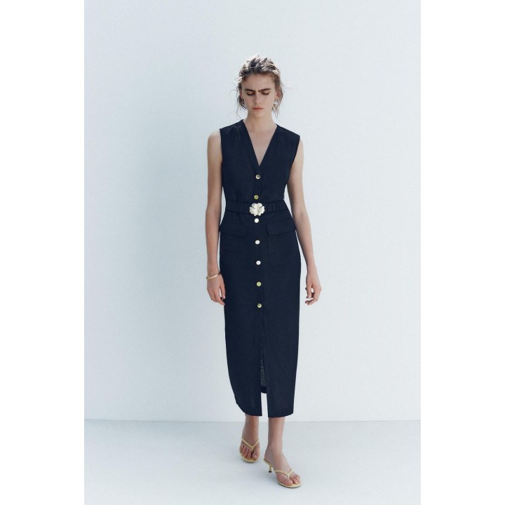 ПЛАТЬЕ-МИДИ С ПОЯСОМ И ЛЬНОМ