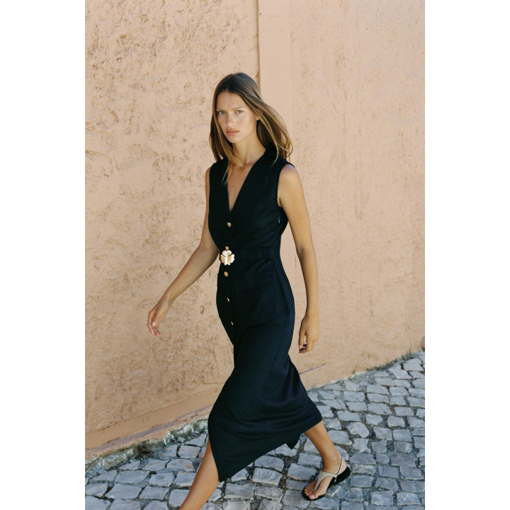 ПЛАТЬЕ-МИДИ С ПОЯСОМ И ЛЬНОМ