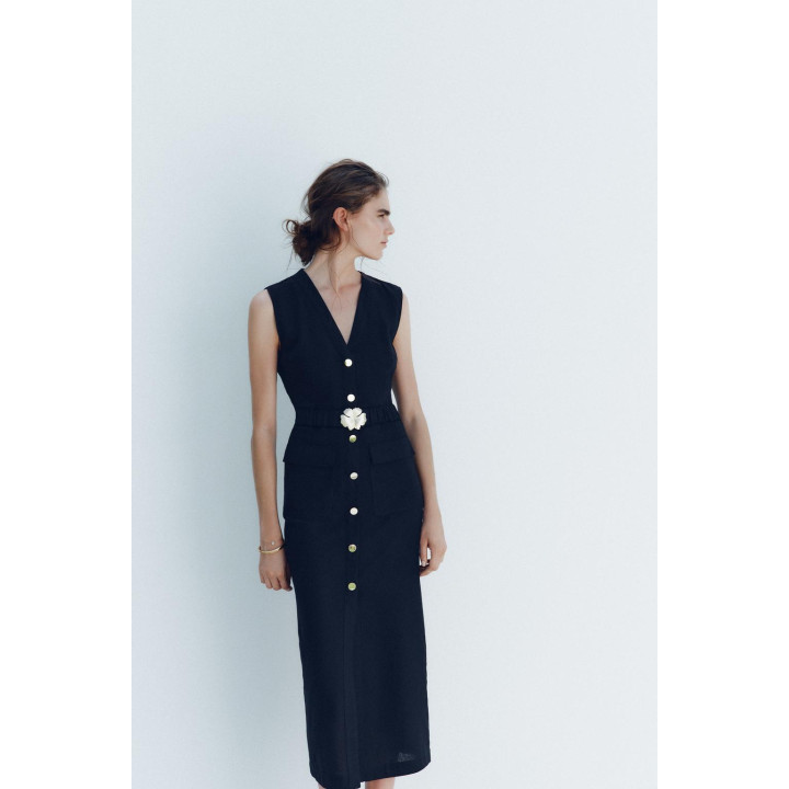 ПЛАТЬЕ-МИДИ С ПОЯСОМ И ЛЬНОМ