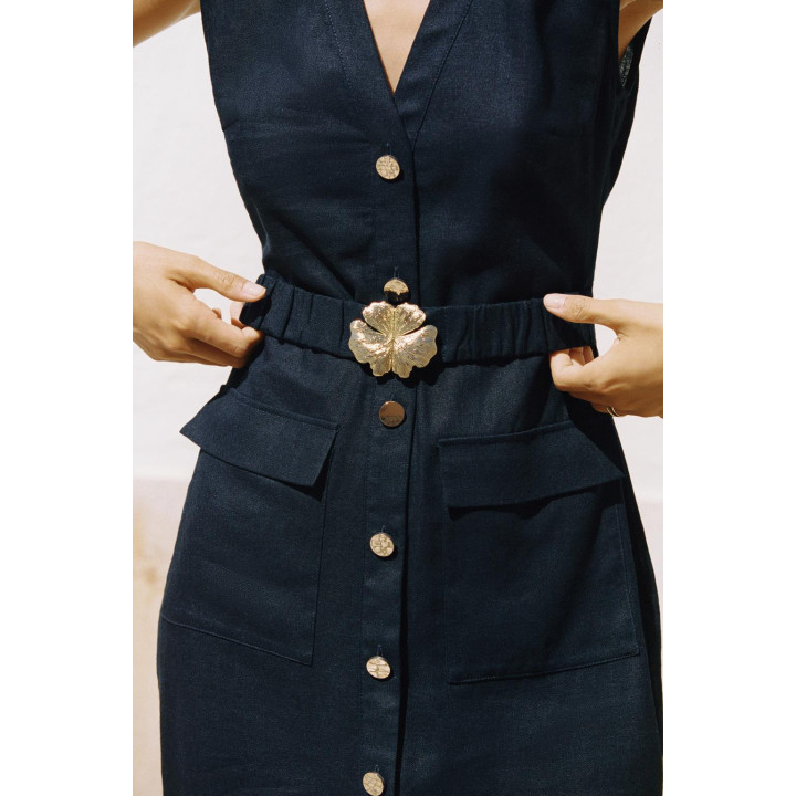 ПЛАТЬЕ-МИДИ С ПОЯСОМ И ЛЬНОМ