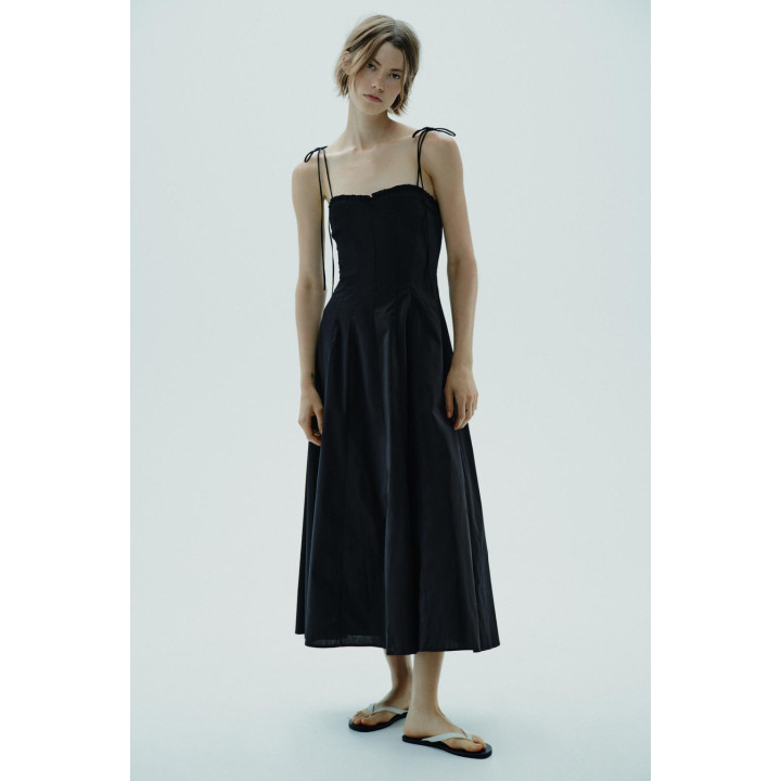 ПЛАТЬЕ МИДИ ИЗ ПОПЛИНА С ВОЛАНАМИ