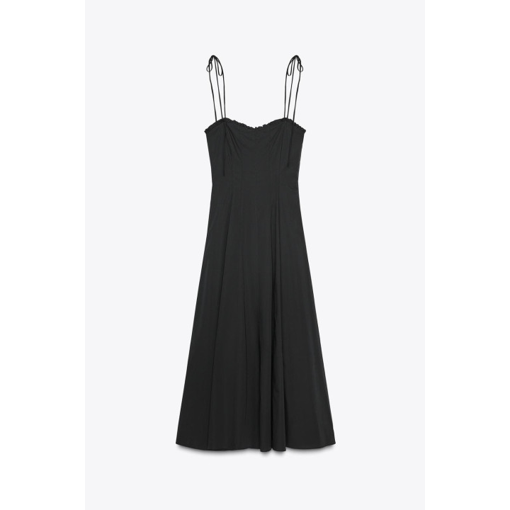 ПЛАТЬЕ МИДИ ИЗ ПОПЛИНА С ВОЛАНАМИ