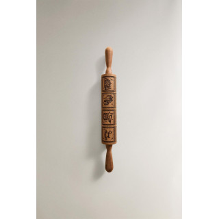 Деревянный скалка с рельефными рождественскими рисунками