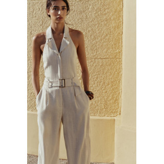 Комбинезон с льняной смесью и галстуком на шее