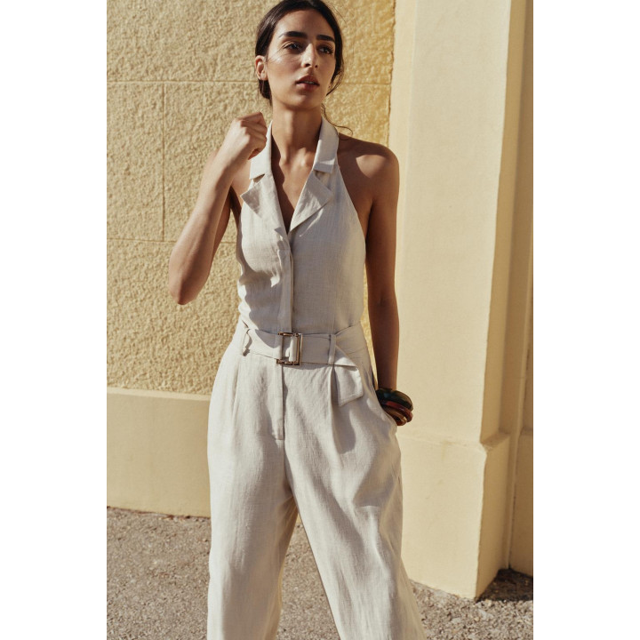 Комбинезон с льняной смесью и галстуком на шее