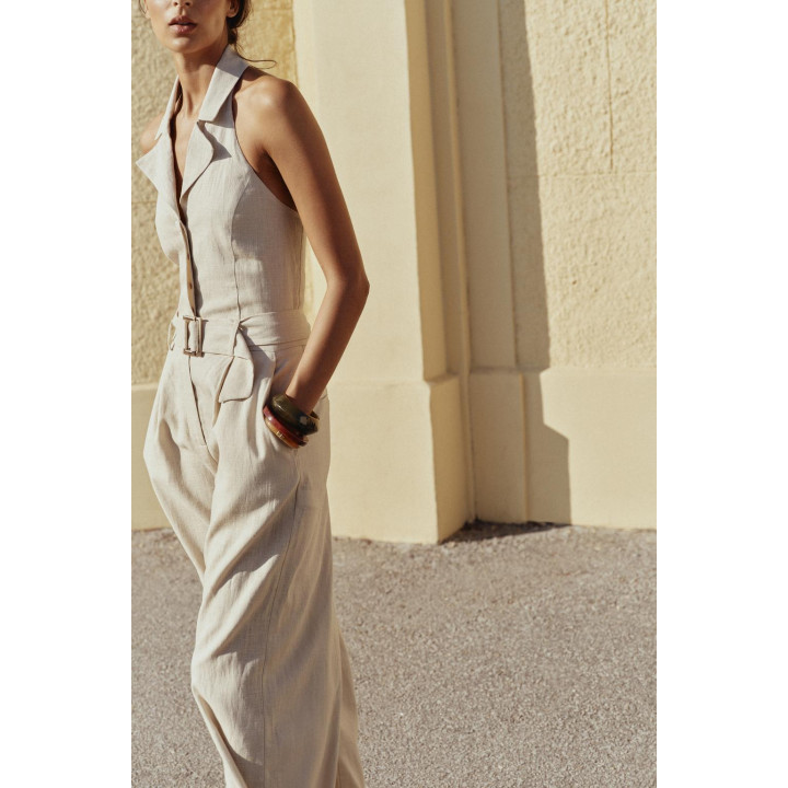 Комбинезон с льняной смесью и галстуком на шее