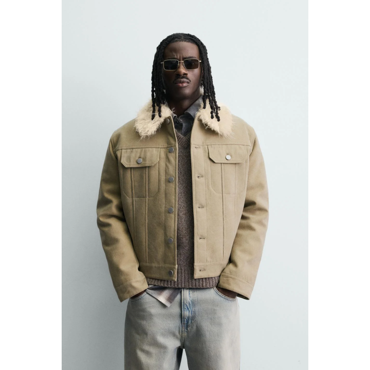 КОМБИНИРОВАННАЯ ХЛОПКОВАЯ КУРТКА С ЭФФЕКТОМ МЕХА