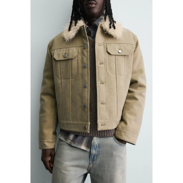 КОМБИНИРОВАННАЯ ХЛОПКОВАЯ КУРТКА С ЭФФЕКТОМ МЕХА