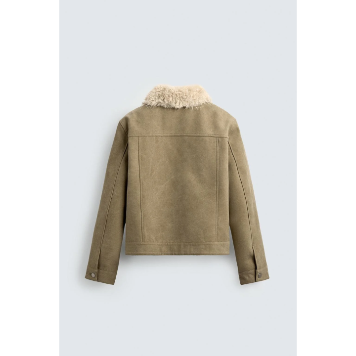 КОМБИНИРОВАННАЯ ХЛОПКОВАЯ КУРТКА С ЭФФЕКТОМ МЕХА