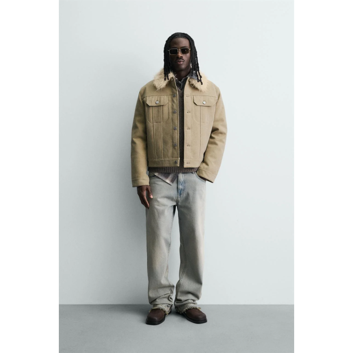 КОМБИНИРОВАННАЯ ХЛОПКОВАЯ КУРТКА С ЭФФЕКТОМ МЕХА