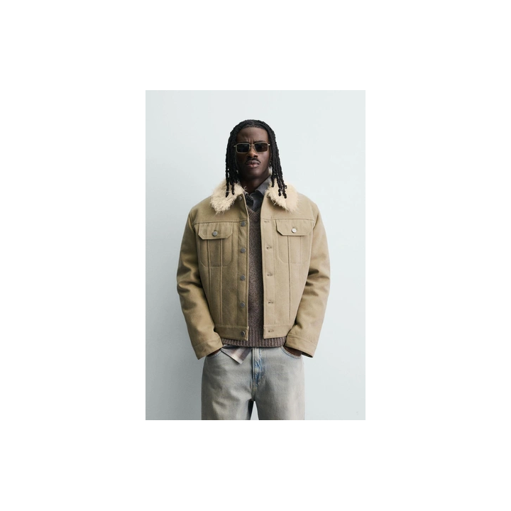 КОМБИНИРОВАННАЯ ХЛОПКОВАЯ КУРТКА С ЭФФЕКТОМ МЕХА