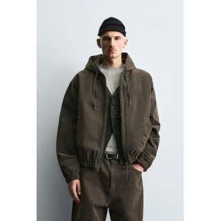 Пуховик с капюшоном из вельвета