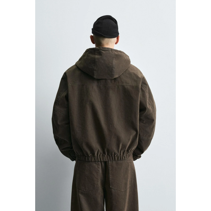 Пуховик с капюшоном из вельвета