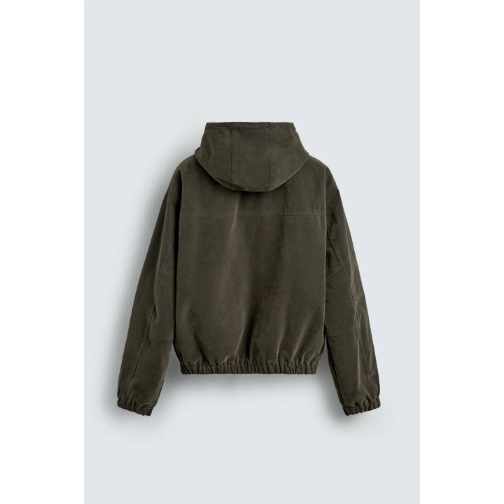 Пуховик с капюшоном из вельвета