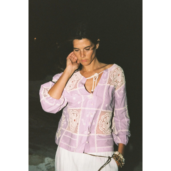 КОМБИНИРОВАННАЯ РУБАШКА С КРУЖЕВОМ КРОШЕ