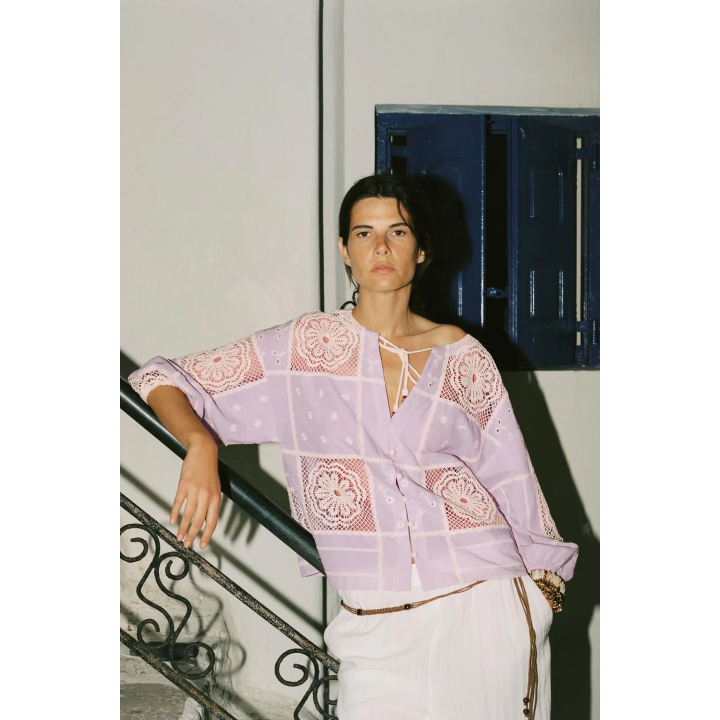 КОМБИНИРОВАННАЯ РУБАШКА С КРУЖЕВОМ КРОШЕ