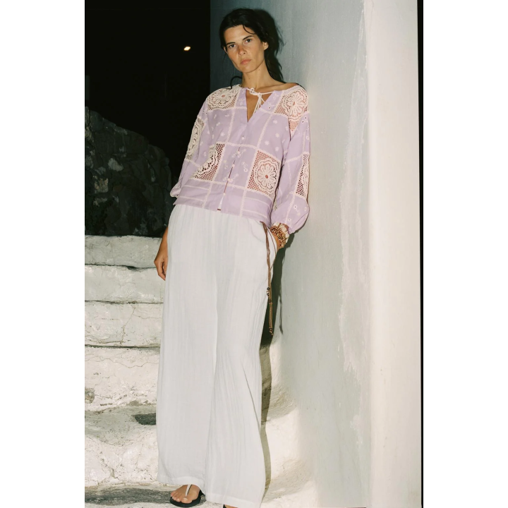 КОМБИНИРОВАННАЯ РУБАШКА С КРУЖЕВОМ КРОШЕ