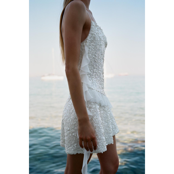 КОРОТКОЕ ПЛАТЬЕ С ПАЙЕТКАМИ И ОБОРАМИ