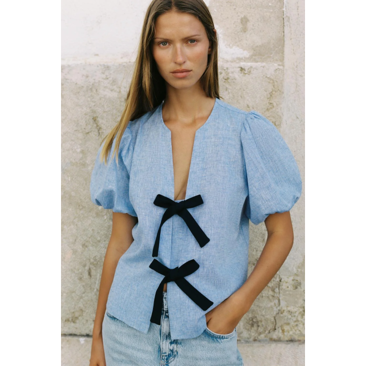 БЛУЗА ЛЬНЯНАЯ С ЗАВЯЗКАМИ