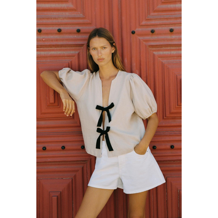 БЛУЗА ЛЬНЯНАЯ С ЗАВЯЗКАМИ
