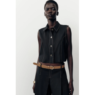 ПРЯМОЙ ЖИЛЕТ С КОНТРАСТНОЙ ОТДЕЛКОЙ