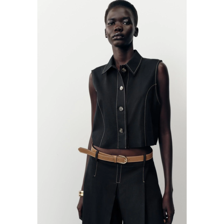 ПРЯМОЙ ЖИЛЕТ С КОНТРАСТНОЙ ОТДЕЛКОЙ