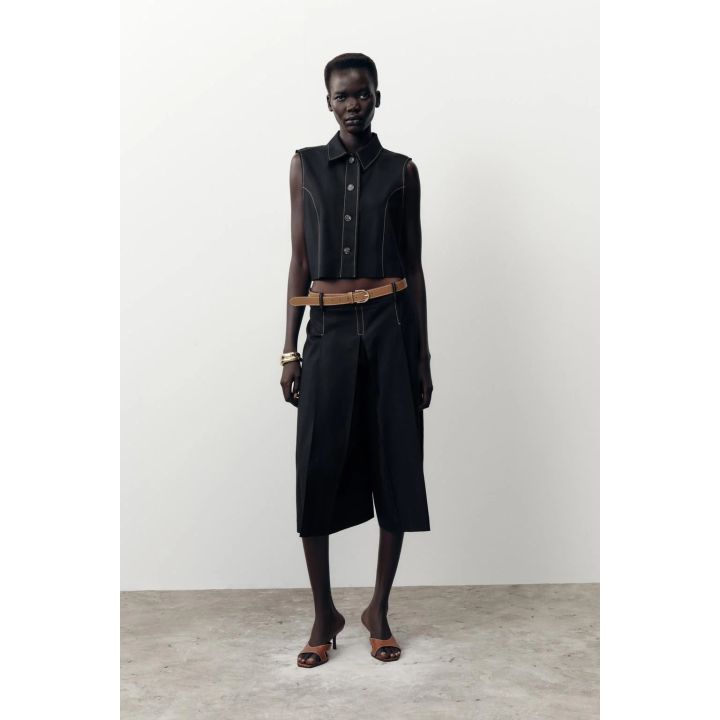 ПРЯМОЙ ЖИЛЕТ С КОНТРАСТНОЙ ОТДЕЛКОЙ