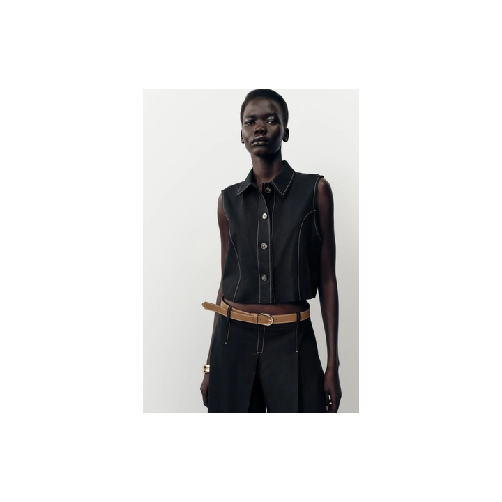 ПРЯМОЙ ЖИЛЕТ С КОНТРАСТНОЙ ОТДЕЛКОЙ