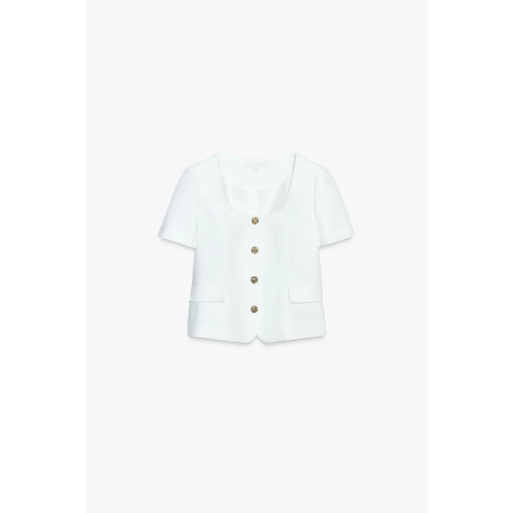 БЛЕЙЗЕР С КВАДРАТНЫМ ВЫРЕЗОМ И КОРОТКИМИ РУКАВАМИ