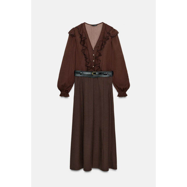 ПЛАТЬЕ МИДИ С КОМБИНИРОВАННЫМ ПОЯСОМ