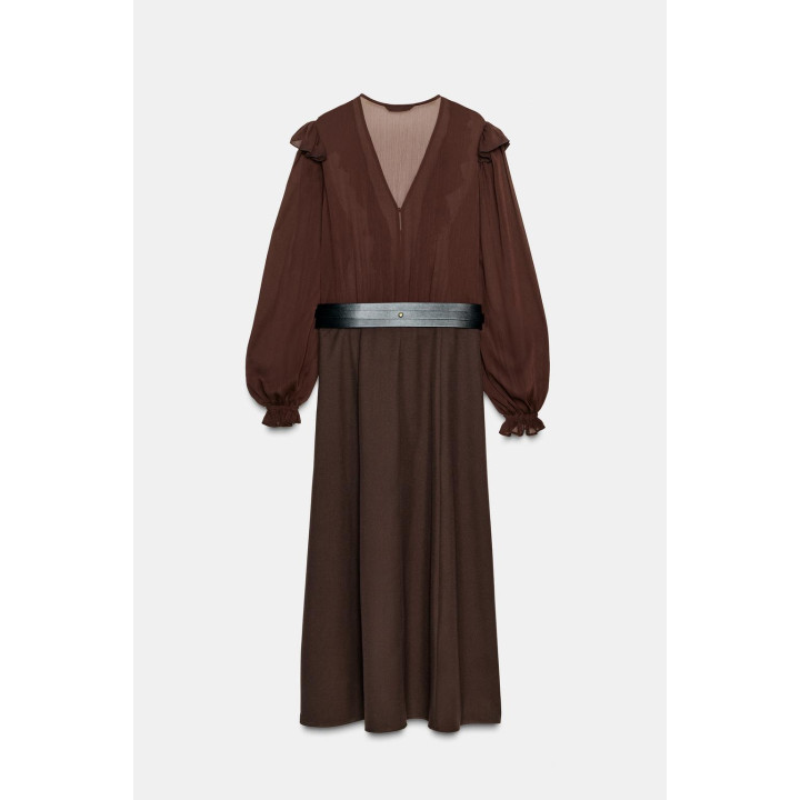 ПЛАТЬЕ МИДИ С КОМБИНИРОВАННЫМ ПОЯСОМ