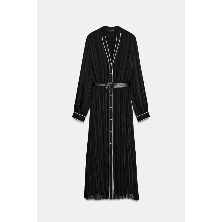 ПЛАТЬЕ МИДИ ПЛИССИРОВАННОЕ С РЕМНЕМ И КОНТРАСТНОЙ ОТДЕЛКОЙ