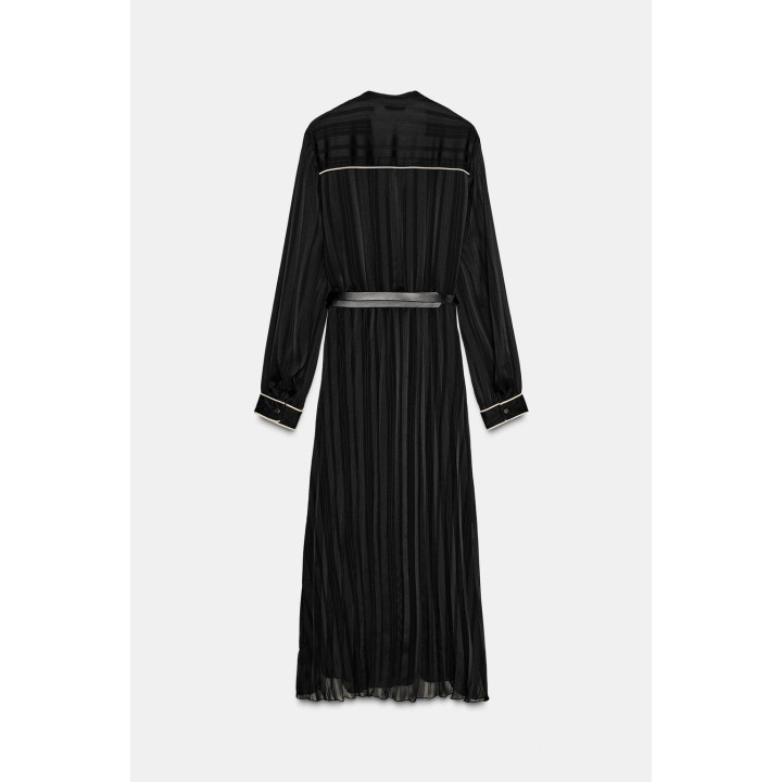 ПЛАТЬЕ МИДИ ПЛИССИРОВАННОЕ С РЕМНЕМ И КОНТРАСТНОЙ ОТДЕЛКОЙ