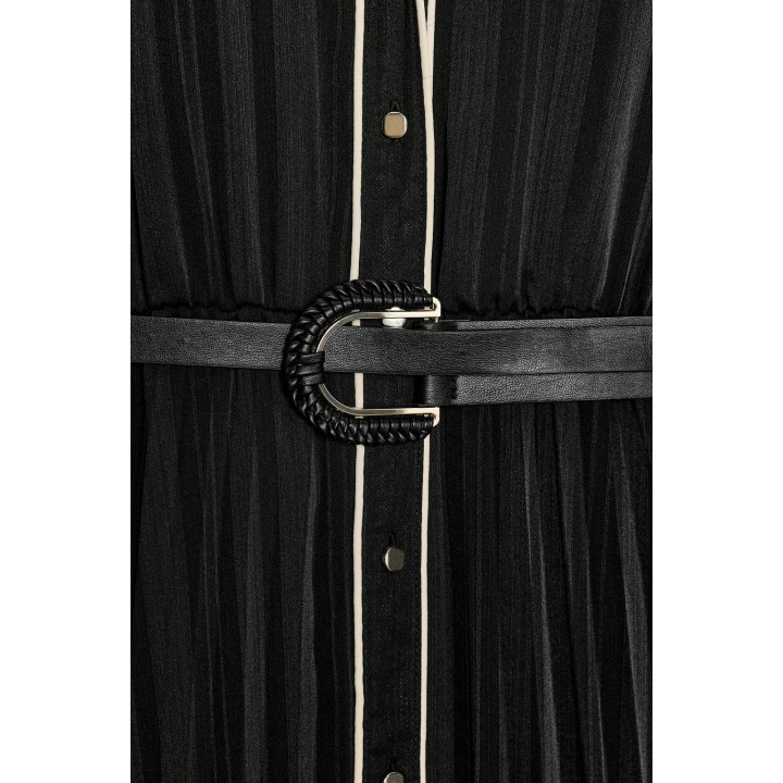 ПЛАТЬЕ МИДИ ПЛИССИРОВАННОЕ С РЕМНЕМ И КОНТРАСТНОЙ ОТДЕЛКОЙ