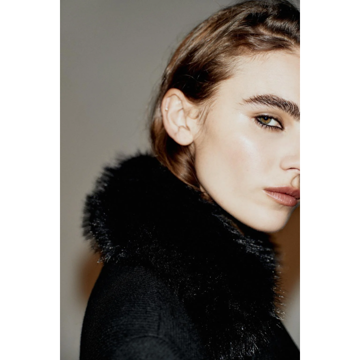 УКОРОЧЕННОЕ ПАЛЬТО ИЗ ШЕРСТИ С ЛАЦКАНАМИ ИЗ ИСКУССТВЕННОГО МЕХА