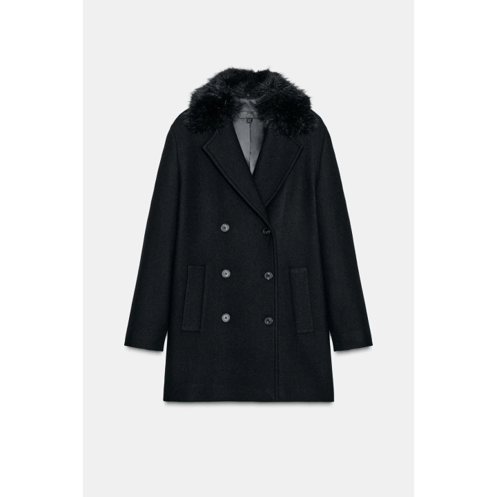 УКОРОЧЕННОЕ ПАЛЬТО ИЗ ШЕРСТИ С ЛАЦКАНАМИ ИЗ ИСКУССТВЕННОГО МЕХА