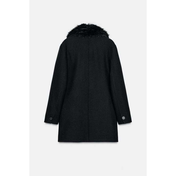 УКОРОЧЕННОЕ ПАЛЬТО ИЗ ШЕРСТИ С ЛАЦКАНАМИ ИЗ ИСКУССТВЕННОГО МЕХА