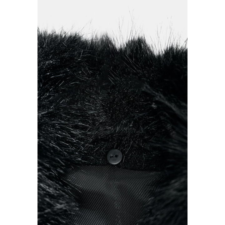 УКОРОЧЕННОЕ ПАЛЬТО ИЗ ШЕРСТИ С ЛАЦКАНАМИ ИЗ ИСКУССТВЕННОГО МЕХА