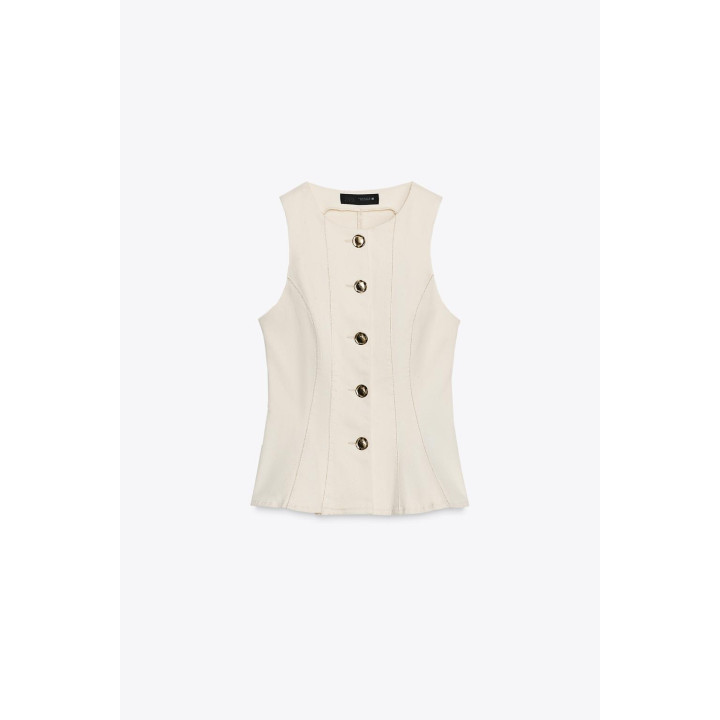 ЖИЛЕТ С БАСКОЙ И ДЕКОРАТИВНОЙ СТРОЧКОЙ