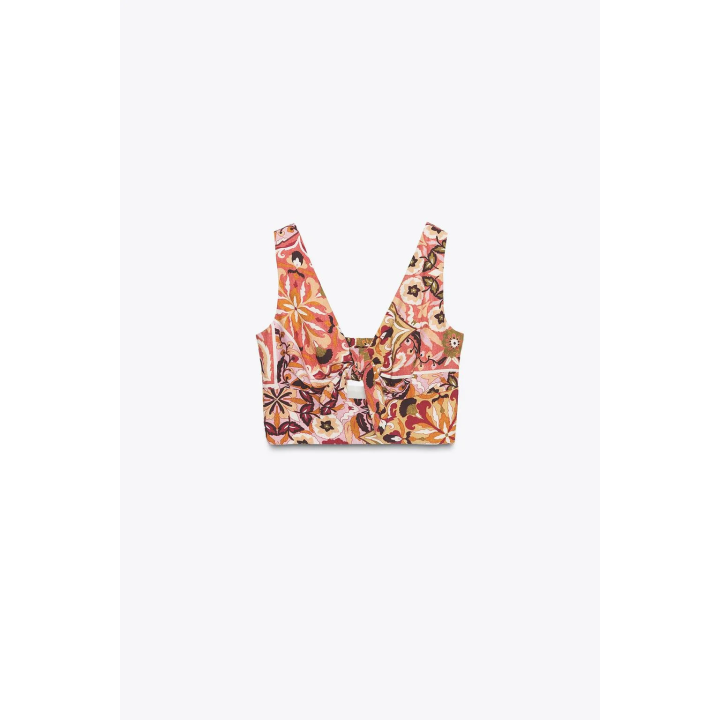 УКОРОЧЕННЫЙ ТОП В СТИЛЕ РУСТИК С ПРИНТОМ И УЗЛОМ