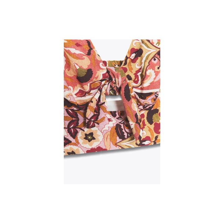 УКОРОЧЕННЫЙ ТОП В СТИЛЕ РУСТИК С ПРИНТОМ И УЗЛОМ