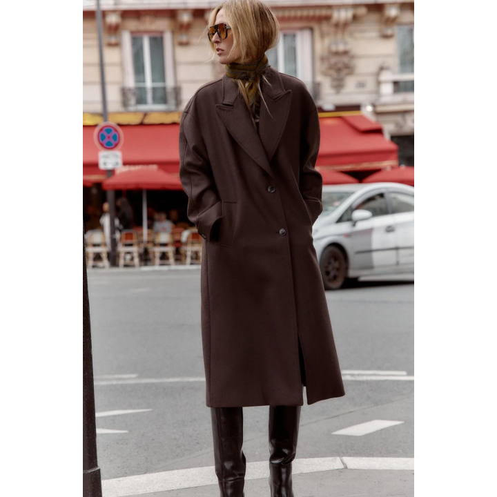 ПАЛЬТО С КОМБИНИРОВАННЫМ ВОРОТНИКОМ ИЗ ИСКУССТВЕННОЙ КОЖИ