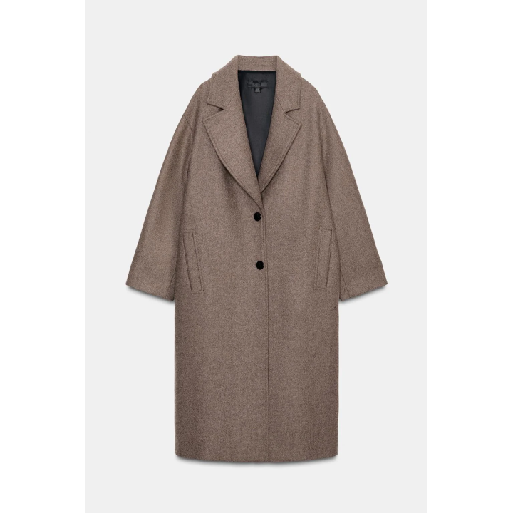 ПАЛЬТО ОВЕРСАЙЗ С ШЕРСТЬЮ И КОНТРАСТНЫМИ МАНЖЕТАМИ