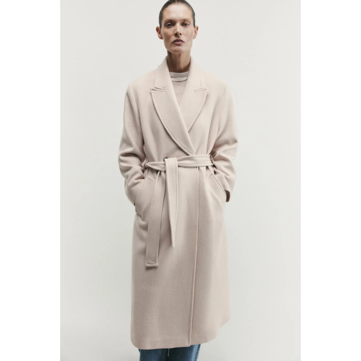 ДЛИННОЕ ПАЛЬТО ИЗ СМЕСОВОЙ ШЕРСТИ С ПОЯСОМ